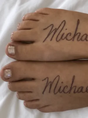 Out of Work Actress Writing Names On Her Feet For Make Ends Meet
