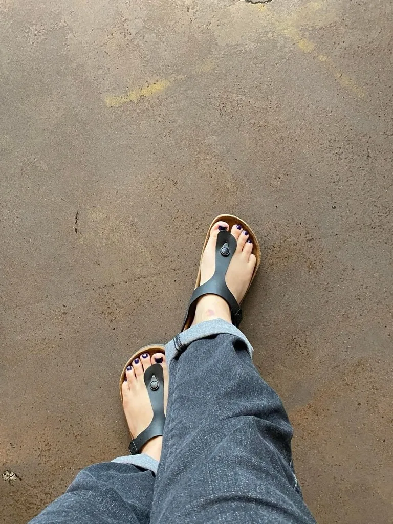 Naked and bare feet with and without shoes
