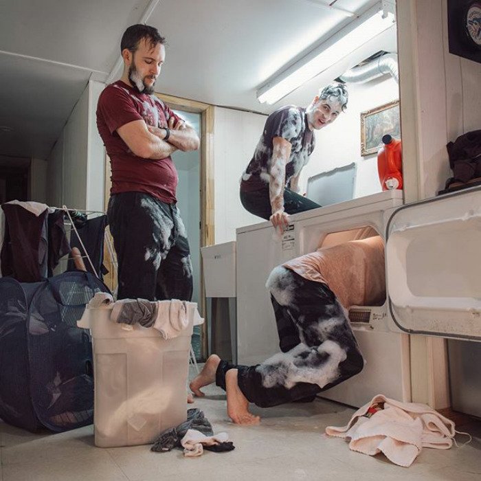 Laundry day hidden dildo