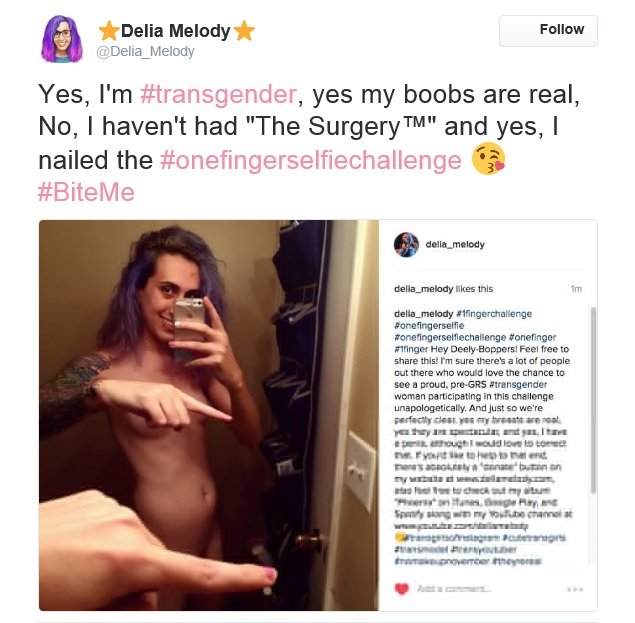 trans one finger selfie